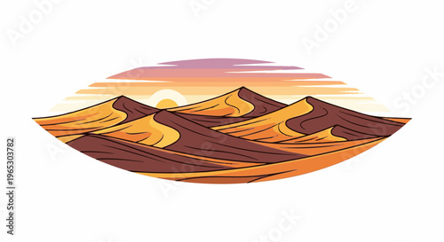 Stylized desert dunes at sunset with warm colors