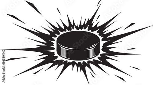 Hockey puck explosion, black and white vector, sports graphic, dynamic motion effect