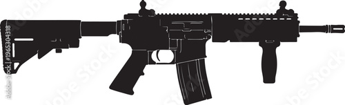 Rifle, assault rifle, machine gun, black weapon, firearm, vector illustration