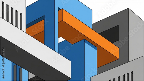 Vector CAD design style illustration of modern buildings with geometric shapes