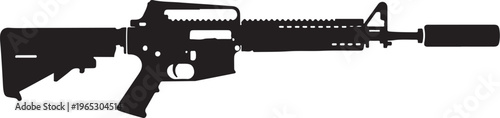 Rifle, assault rifle, gun, firearm, black silhouette, vector illustration, military, weapon, combat