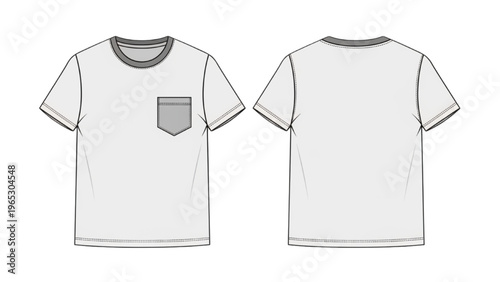 Vector CAD design style illustration of a short-sleeved t-shirt front and back