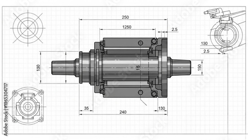 Vector CAD design style drawing of mechanical gear components