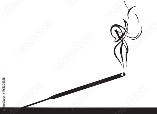 Incense stick, smoke swirls, black line art, minimalist vector icon
