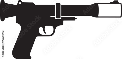 Black pistol vector, handgun silhouette, firearm icon, gun graphic