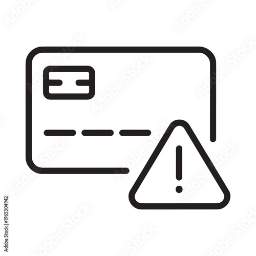 A black line drawing of a credit card with an alert warning symbol