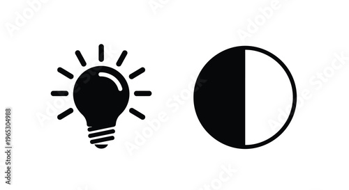 Black icons representing a lightbulb and half moon minimalistic silhouette