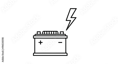 Simplified depiction of a car battery with lightning a black silhouette