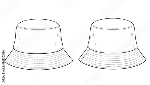 Vector illustration of two bucket hats in CAD design style