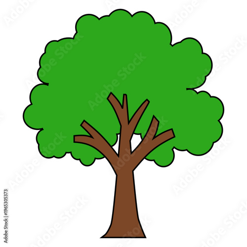 Illustration of a Green Tree with Brown Trunk

