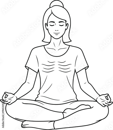 A serene woman sitting in a lotus position while practicing mindful meditation and deep breathing