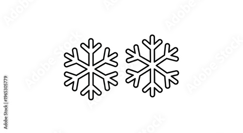 Two detailed snowflake outlines create a wintery minimalist design silhouette