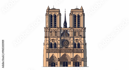 Stylized facade of a grand Gothic cathedral with twin towers