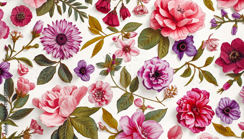 Floral multicolored pattern on a white background