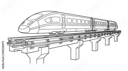 Sleek modern magnetic levitation train design showcasing advanced high speed transportation technology on elevated tracks.