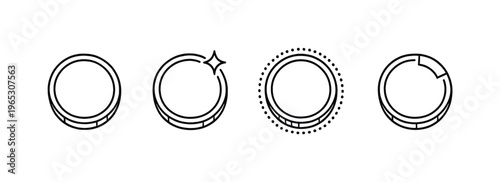Minimal monochrome interface icons showing circular progress indicators and loading rings on a gradient background, abstract UI elements and status symbols
