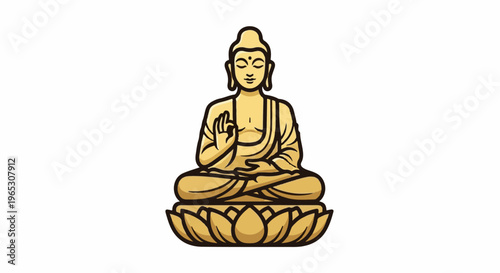 Stylized golden Buddha figure meditating on a lotus flower