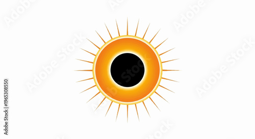 A stylized sun with a black center and orange rays