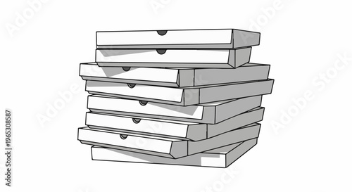 Stack of blank, plain pizza boxes with crisp lines, isolated on white