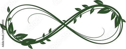 Green vine artfully forms a beautiful infinity symbol, representing concepts like nature's endless cycle, eternal growth, and environmental sustainability.