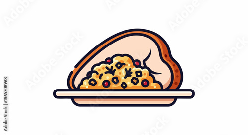 A stylized, colorful illustration of a meat roast stuffed with a grain and berry filling
