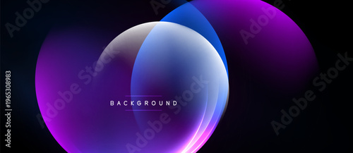 Abstract design features overlapping colorful circles. Gradient shades create dynamic visual effect. Dark background emphasizes bright hues.