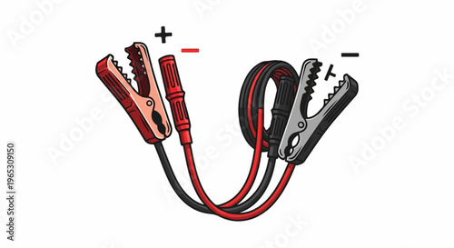 A graphic of red and black jumper cables with positive and negative clamps