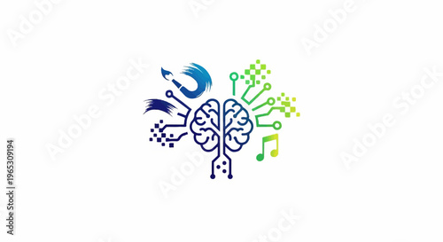 Abstract brain graphic with art and tech elements