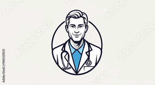 Stylized portrait of a male doctor wearing a lab coat and stethoscope