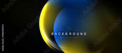 Abstract design features overlapping blue, yellow shapes. Dark background emphasizes vibrant color gradients, modern aesthetic. Text reads background.