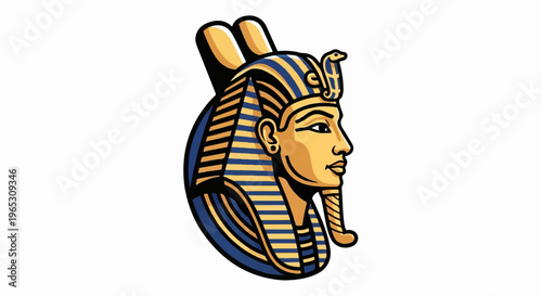 Stylized profile of an ancient Egyptian pharaoh's head in gold and blue