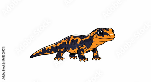 Adorable cartoon newt with orange and black patterned skin
