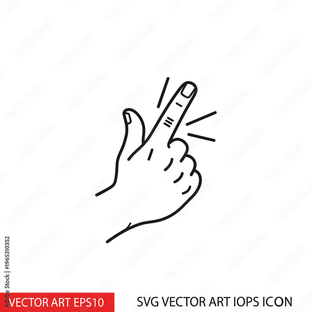 Obraz premium Hand snapping fingers icon, gesture for quickness, simple line art vector illustration