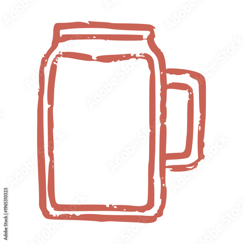 mason jar mug, hand drawn, crayon wax, doodle element, glass handle cup, smoothie container, or rustic drinkware concept, rough texture drawing icon