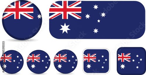 Collection of Australian flag icons in various shapes and sizes