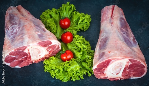 Raw lamb shanks with fresh vegetables, ready for cooking