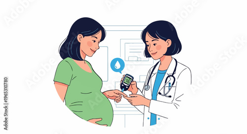 Doctor checking pregnant woman's blood sugar with a glucose meter