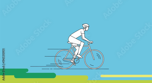 Cyclist wearing a helmet rides a bicycle quickly demonstrating speed and motion in an abstract outdoor environment
