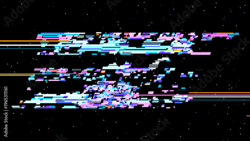 Pixelated glitch vector with red pink tones, digitalism concept in pixel art aesthetics for tech and gaming use. Ideal for tech branding, UI, and sci-fi graphics.