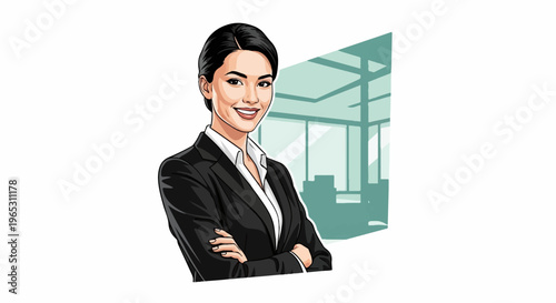 Confident businesswoman in a black suit with arms crossed