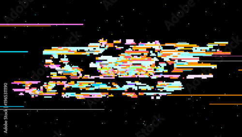 Futuristic glitch vector showing digital transformation, pixel art mood and red pink highlights for modern tech design. Ideal for tech branding, UI, and sci-fi graphics.