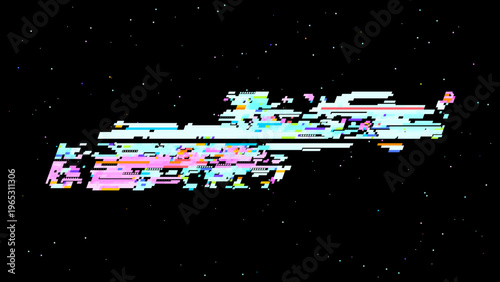 Futuristic glitch vector showing digital transformation, pixel art mood and red pink highlights for modern tech design. Ideal for tech branding, UI, and sci-fi graphics.