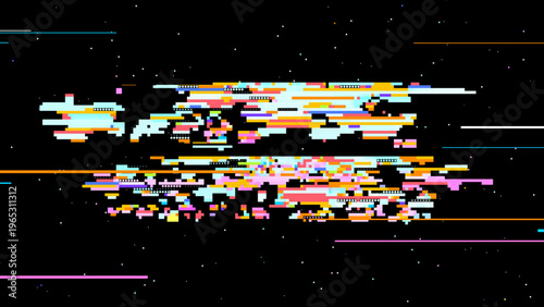 Abstract digital glitch vector in pixel art style with red pink accents, focused on digitalization and data transformation. Ideal for tech branding, UI, and sci-fi graphics.