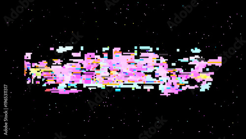 Pixelated glitch vector with red pink tones, digitalism concept in pixel art aesthetics for tech and gaming use. Ideal for tech branding, UI, and sci-fi graphics.