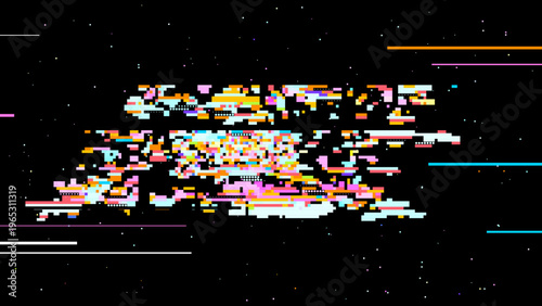 Abstract digital glitch vector in pixel art style with red pink accents, focused on digitalization and data transformation. Ideal for tech branding, UI, and sci-fi graphics.