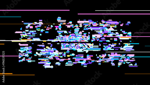 Futuristic glitch vector showing digital transformation, pixel art mood and red pink highlights for modern tech design. Ideal for tech branding, UI, and sci-fi graphics.