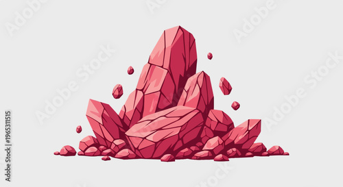 Pixelated cluster of pink crystalline rock formations