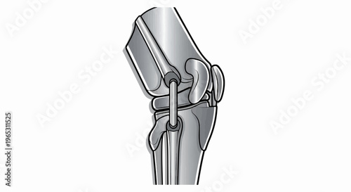 Detailed anatomical illustration of a metallic knee joint implant
