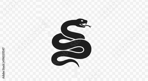 Silhouette of a coiled black snake with a forked tongue extended