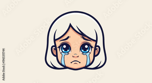 Sad anime-style face, crying with large blue eyes and blonde hair